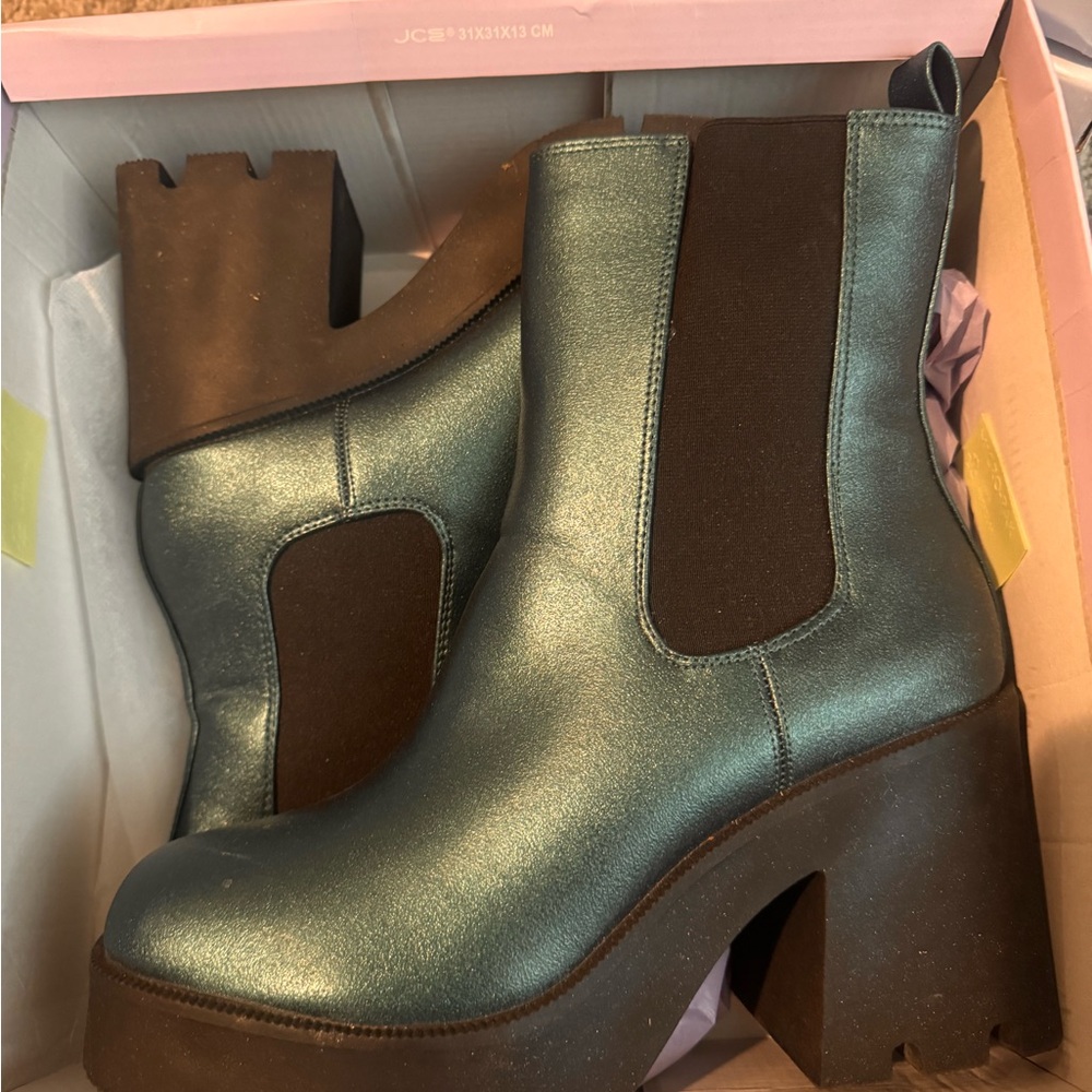 Steve Madden Metallic Teal Combat Boots